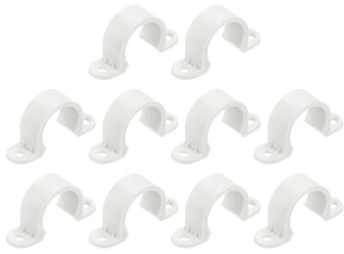 sourcing map 10Pcs PVC Pipe Straps, 20mm Plastic Conduit Strap, Two Hole PVC Pipe Clips for Tube, PVC Pipes, Conduit, Cables, Wire, Cord, Light Grey