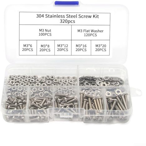 Design elegante di un assemblaggio completo di confezioni di varie dimensioni contenenti rondelle rotonde a testa piatta