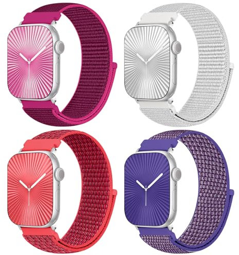 4 pcs Sport Nylon Correa compatible con Apple Watch pulsera 38mm 40mm 41mm 42mm 44mm 45mm 46mm 49mm para Mujeres Hombres,Tela Solo Loop pulsera para iWatch Serie 10 9 Ultra 8 7 6 5 4 3 2 1 SE