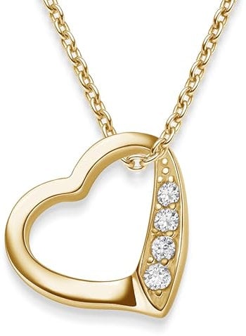 Herzkette Halskette Damen Gold (Silber 925 vergoldet) Kette mit Herz-Anhänger Ich liebe Dich mit Zirkonia-Steinen Schmuck Geschenke für Frauen Sie Freundin mit Gravur zum Jahrestag Liebesgeschenk