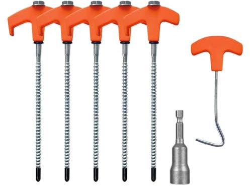 tintoke 10 Stück Stahlheringe Camping, 8 * 200mm Zelt Heringe Stahl Erdnägel, Stahl Heringe, Zelt Zubehör, Kommt mit Heftklammerentferner und Bohrbuchse, für Trampoline, Camping, Zelte, Carports uvm.