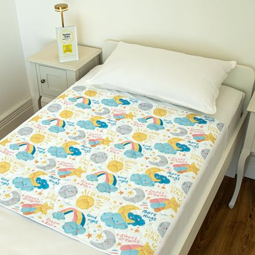 Bedwetz Potty Training Bed Pad – Waterproof Mattress Protector for Toddler & Single Beds, Washable 5-Layer Bed Wetting Sheet with Non-Slip Wing Tucks | 2 Pack | Moon