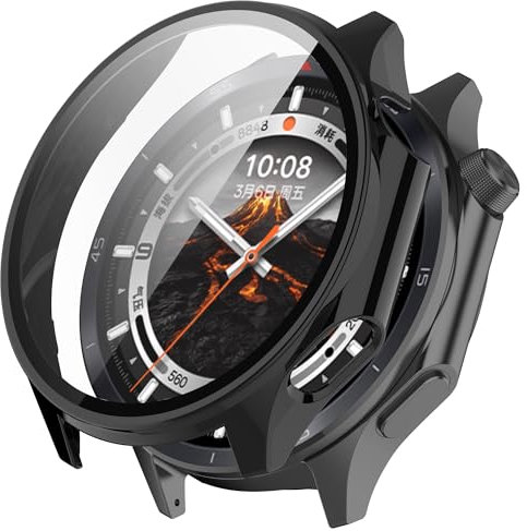 BAIDIYU Cover Compatibile con OnePlus Watch 3, PC + Pellicola Temperata, Antigraffio, Orologio Custodia Protettiva Compatibile con OnePlus Watch 3.(Nero)