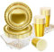 69pcs Metallic Gold Tableware,Foil Golden Party Dinnerware Shiny Metallic Gold Paper Plates Cups Napkins and Tablecloth Kit for Her Him Birthday Party Supplies Table Decorations