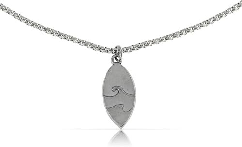 Made by Nami Edelstahl Halskette Herren mit Anhänger 60 cm lang Wasserfester Surfer Schmuck (Surfbrett Silber)