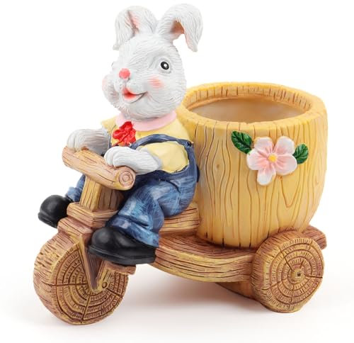 Haschen Figuren Deko für den Innenbereich, süßer Gartenhase aus Kunstharz, kleine Tierblumentöpfe, Osterhasen Ornament,Dekorationen für Büro, Zuhause, Tisch und Küche (Weiß)