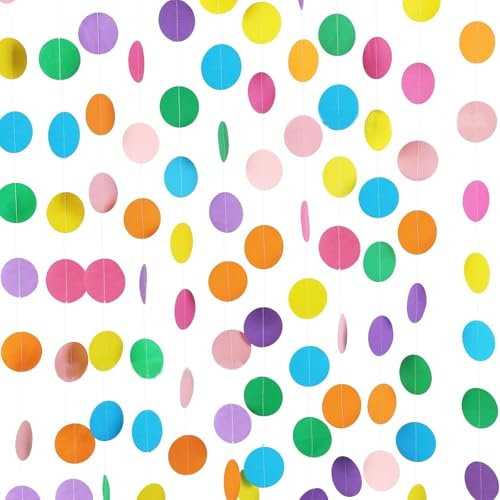Tourima 10 Metres Round Paper Garland Colourful Geburtstagsdeko, Circle Dots Hanging Rainbow Garland, Girlande Geburtstag, Luftschlangen, Children's Birthday Party Decoration