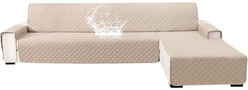YSTELLAA Couch Überzug L Form 4 Sitzer, Beige | Sofa Cover L Shape Reversibel Universal, Gesteppte Sofa Überzug Ecksofa Rutschfest, Couch Bezug Ecksofa Kratzfest Waschbar