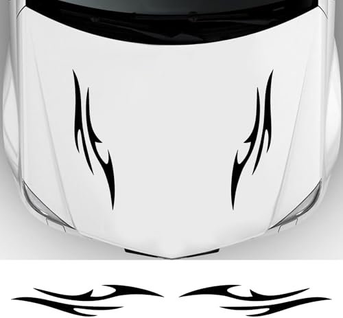 Auto Motorhaube Aufkleber,Flamme Streifen Auto dekorative Aufkleber,Coole Vinyl Grafiken Selbstklebende Aufkleber für Auto/LKW/SUV(Schwarz)
