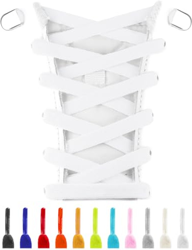 UamGlsob Cordones Elásticos Sin Nudos, 8mm Ancho, 8 Hebillas Metálicas, 140cm - Para Running y Zapatillas Deportivas (No Tie Laces) (White)