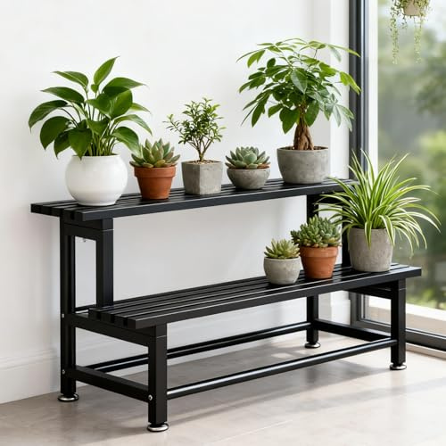 UKETO Pflanzenregal Metall, Pflanzenständer Indoor/Outdoor – Blumensäule, Blumenregal 2/3/4 Ebenen aus Stahl, Pflanzentreppe für Balkon & Garten(Two,31in/80cm)