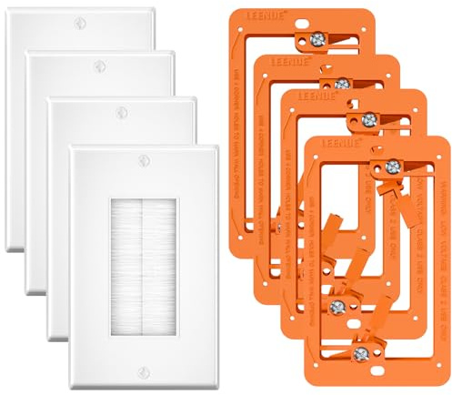 LEENUE Placa de pared con soporte de montaje, paquete de 4 cables de paso | Cubierta decorativa para cables de bajo voltaje, sistema de cine en casa de TV, color blanco y naranja