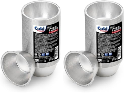 Cuki Professional Lot de 200 moules ronds en aluminium ultra-force, muffins, cupcakes, crème caramel, ø9cmxh3,5, 1 lot de 100 pièces, jetables pour four, micro-ondes, cuisson, stockage