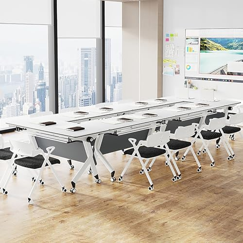 Klappbarer Konferenztisch, tragbarer, rechteckiger, modularer Besprechungstisch mit Klappplatte, mobiler Schulungstisch für Büro, Seminarraum