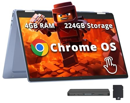 HP Chromebook x360 14 FHD Touchscreen Laptop, Processore Intel N100, 4 GB di RAM, 224 GB di memoria (64 GB eMMC + set docking station da 160 GB), grafica UHD, Wi-Fi 6, fotocamera HD 720p, Chrome OS