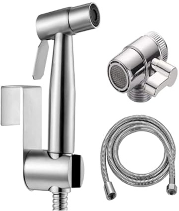 Stainless Steel Bidet Hand Shower Kit, 1.5m Hose with 2-Way Diverter Valve & Holder, Toilet Shatafa Sprayer for Hygienic Bathroom Cleaning