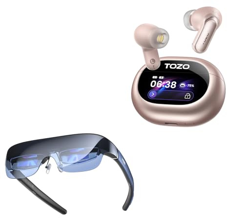 TOZO NC20 Pro Active Noise Cancelling Wireless Earbuds with Smart Touch Screen, LDAC Hi-Res Audio, Stereo Bass VIZO V1 Smart Glasses with 1800-Nit Display, Built-In Stereo Speakers