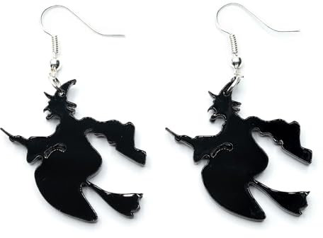 Hexe auf Besen Ohrringe Miniblings Hänger Halloween Acrylglas Mädchen schwarz