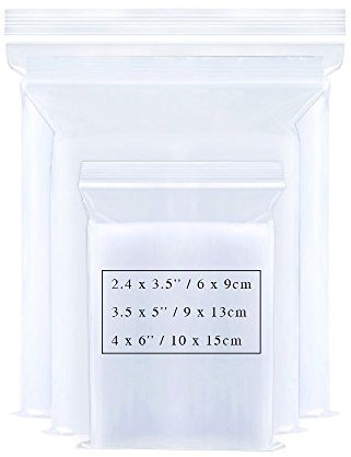 Sachets Refermables 3 Tailles 300 Pièces - Plastiques Zip 6x9/9x13/10x15cm - Transparents pour Rangement de Bijoux, Aliments, Artisanat, Minéraux, Vitamines