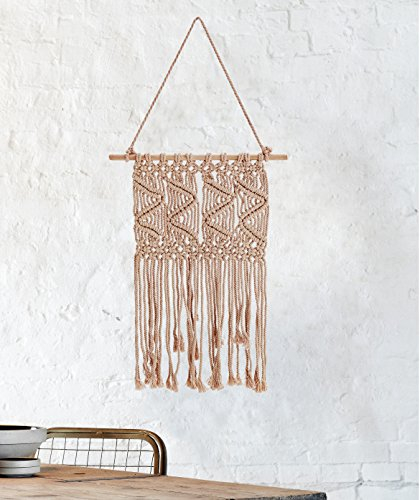 Madam Stoltz Makramee Wandbehang mit Knotenstruktur natur puderrosa Deko Boho Ethno Vintage Skandinavisch