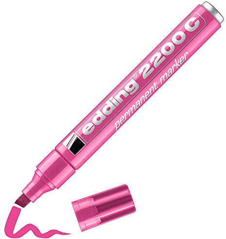 edding 2200 C Marqueur permanent - rose - 1 stylo - pointe biseautée 1-5 mm - sèche vite - résiste à l'eau et à l'essuyage - pour carton, plastique, bois, métal - Marqueur universel