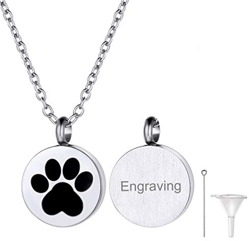 Richsteel Memorial Asche Andenken Silber Hunde Fußabdruck Anhänger mit 50+5cm O Kette für Kinder und Jugendlichen