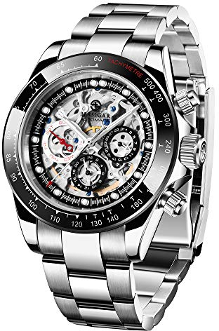 BERSIGAR Mechanische Herrenuhren Automatik Uhr Beobachtet Armbanduhr Analoge 100M Wasserdicht der Männer Taucher Saphirglas Edelstahlband Kalender Metall-Armband Elegantes Geschenk Uhren für Herren