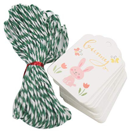 PRETYZOOM 100 Stück Oster-Geschenkanhänger Papier Deko Ostern Geschenk-Etikett Geschenkverpackung Namenskarte mit Seil Ostern Gastgeschenk für Frühling Urlaub Kaninchen Party