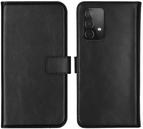SELENCIA Bookcase Hülle kompatibel mit Samsung Galaxy A52(4G/5G)/A52s – Era Leder Handytasche Side Flip Case – Handyhülle aus Rindsleder in Schwarz [3 Kartenfächer, Magnetverschluss]