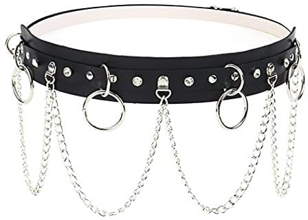 Aabellay Punk Leather Waist Chain Belt PU Waistband O-Ring Gothic Rave Belt Nightclub Leather Layered Body Chain Dance Party Body Accessories Girdle Wrap for Girls Halloween Costume