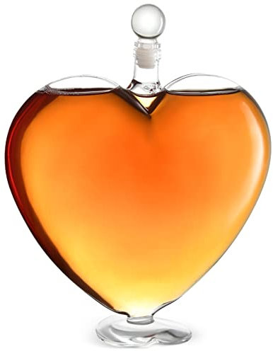 The Diamond Glassware Heart Decanter - Drink Pourer for Bourbon, Whiskey, Vodka, Brandy, Cognac - Clear, Airtight Container for Liquor & Alcohol - Fancy Handmade Barware Gift & Accessories for Women
