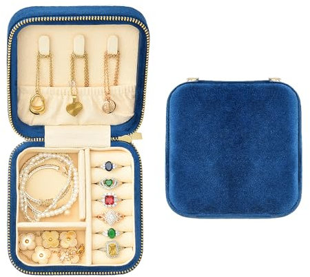 TAIMY Reise-Schmuckschatulle aus Plüschsamt, klein, tragbar, Mini-Schmuck-Organizer-Boxen für Ringe, Ohrringe, Halsketten, Armbänder (Marineblau, ohne Spiegel)