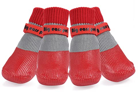 Avaner Hundeschuhe 4pcs Pfotenschutz Hundesocken wasserdichte Hundestiefel mit Anti-Rutsch Sohle Regenschutz Hundeschuhe für Indoor & Outdoor Sport Rot (Größe XL)