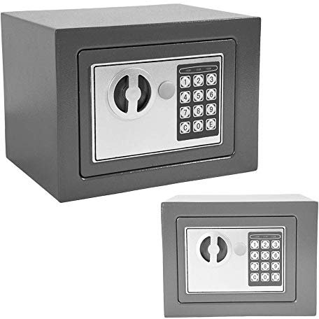 Cajas Fuertes Electrónica de 4,6L, Caja Fuerte Pequeña de Seguridad Con Teclado y 2 llaves de Emergencia, Cajas Fuertes Para Hoteles, El Hogar, Oficina, 23x17x17cm, Gris