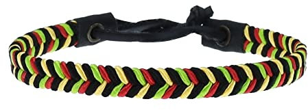 BDM Bracciale Reggae Intrecciato da Uomo o da Donna in Rosso, Giallo, Verde e Nero con Chiusura Regolabile in Pelle Marrone, è Unisex.
