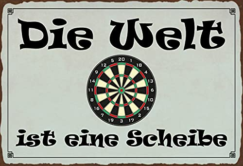 Aus Holz 20x30cm Die Welt ist eine Scheibe Dart Spielen Hobby Verein Sport Spruch Tafel