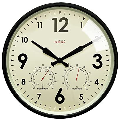 Cloudnola Horloge Murale en métal étanche pour intérieur et extérieur avec thermomètre et hygromètre, Vert, 30,5 cm, silencieuse, sans tic-tac