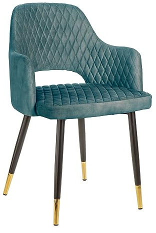 riess-ambiente.de Eleganter Stuhl Paris Petrol Samt Ziersteppung Fußkappen Gold Retro-Design mit Armlehnen
