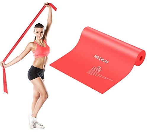Elastici Palestra, Bande Elastiche Fitness Resistance Band Elastici Fisioterapia Esercizi Yoga, Pilates, Schiena Stretching, Sviluppo Muscolare,Casa, Palestra1.8-2.0M-1 Pezzi-Medio/Rosso