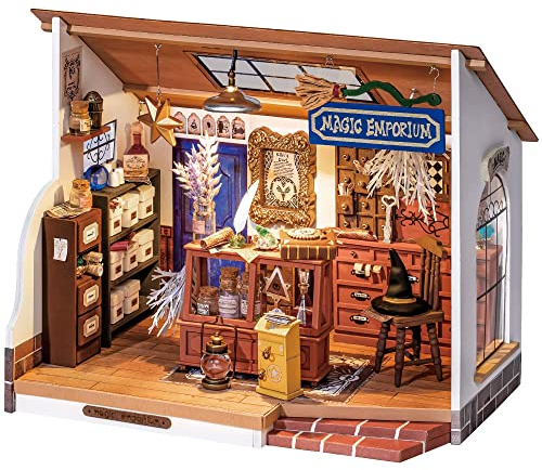 RoWood DIY Miniatur Haus Puppenhaus mit Licht, DIY Mini Holz Haus Modell Set, Bastelset Geburtstag Geschenke für Erwachsene Frauen Mädchen - Kikis Magisches Emporium