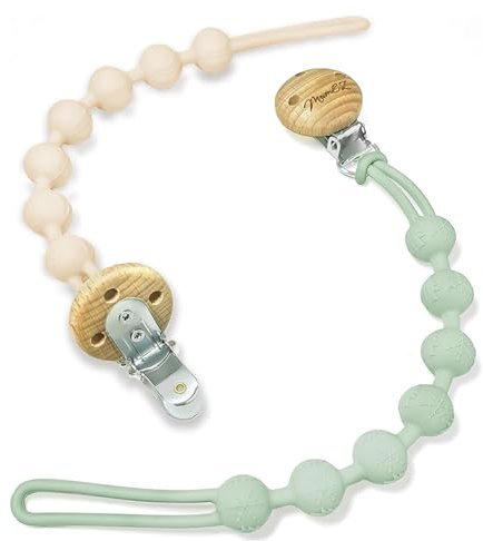 MumEZ Dummy Clip, 2 PCS Premium Silicone Smoother Chains, Dummy Clip for Boys Girls, BPA Free One-Piece Design Pacifier Clips, Easy for Parents (Cream Whtite+Purple) (Apricot+Sage)