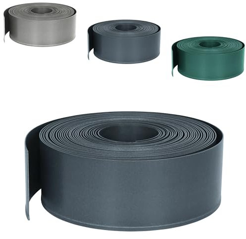 JOIEYOU Rasenkante Kunststoff Beeteinfassung Mähkante Rolle aus Plastik Flexible Wurzelsperre Biegbar in jede Form 20m Beetumrandung 12cm Höhe Lawn Edging für Garten Hof (Anthrazit)