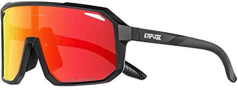 KAPVOE Fahrradbrille Polarisiert Herren Damen Sonnenbrille Sportbrille Radbrille Sportsonnenbrillen Radsportbrille Radfahren MTB Brille Rennrad Triathlon Laufen Wandern Volleyball Bergsteigen Rot
