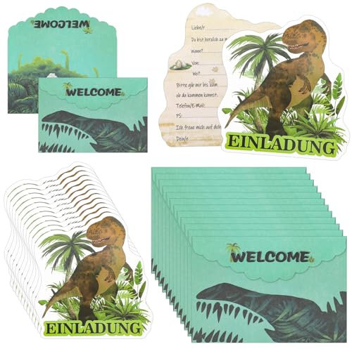 Opopark Dino Einladungskarten Kindergeburtstag, 12 Dino T-Rex Einladungskarten mit 12 Umschlag, Dinosaurier Einladungen für Kinder Geburtstagsfeier, Kinderparty, Dinosaurier Mottoparty