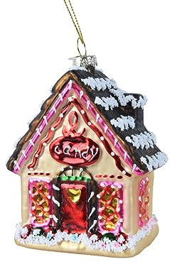 Kaemingk Christbaumschmuck Glas 10cm Lebkuchenhaus mit Glitzer Weihnachtskugeln Candy Haus - Rosa