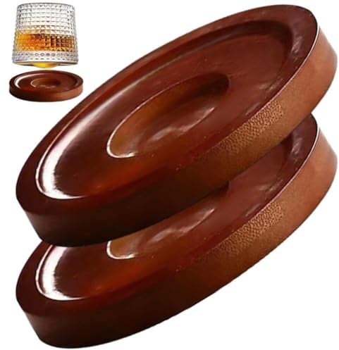 Ericetion sous-Verre en Bois, Lot de 2 socles rotatifs pour Verres à Whisky Ronds, sous-Verres pour Boissons de Bar, résistant à la Chaleur pour Tasse à thé.