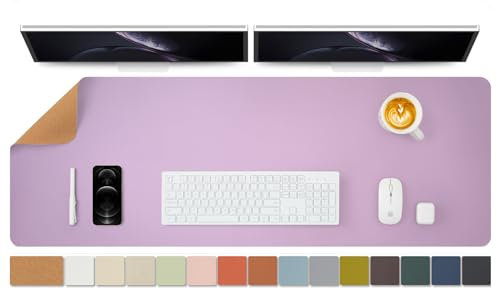 Large Natural Cork & Leather Desk Pad,Double-Sided Desk Protector,Waterproof Keyboard Mouse Pad for Office/Home/Gaming/Decor(Purple,120cmx 43cm)