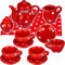 alles-meine.de GmbH 14 TLG. Set Puppengeschirr/Kaffeeservice & Teeservice - Bunte Punkte - inkl. Name - Geschirr Porzellan/Keramik - Porzellangeschirr - Kinderküche - Pickn..