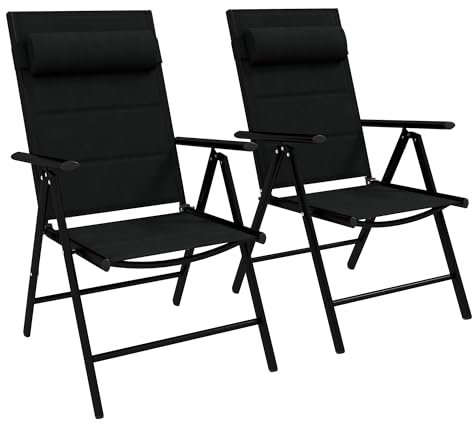 Outsunny Conjunto de 2 Sillas de Camping Plegables Sillas de Jardín con Marco de Aluminio Reposacabezas y Reposabrazos Carga 130 kg para Terraza Playa 54x67x108 cm Negro