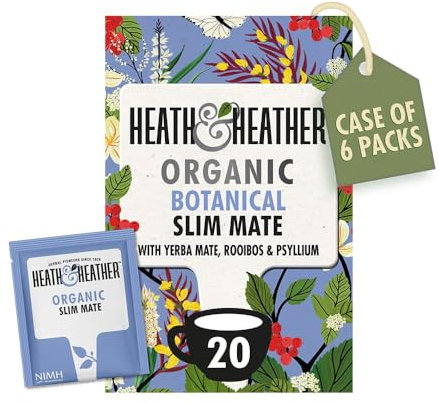 Heath & Heather - Organic Slim Mate Tea with Green Tea, Yerba Mate & Lemongrass • Naturally Energising & Metabolism Supporting • Vegan • Multipack 6 x 20 Boxes (120 Tea Bags)